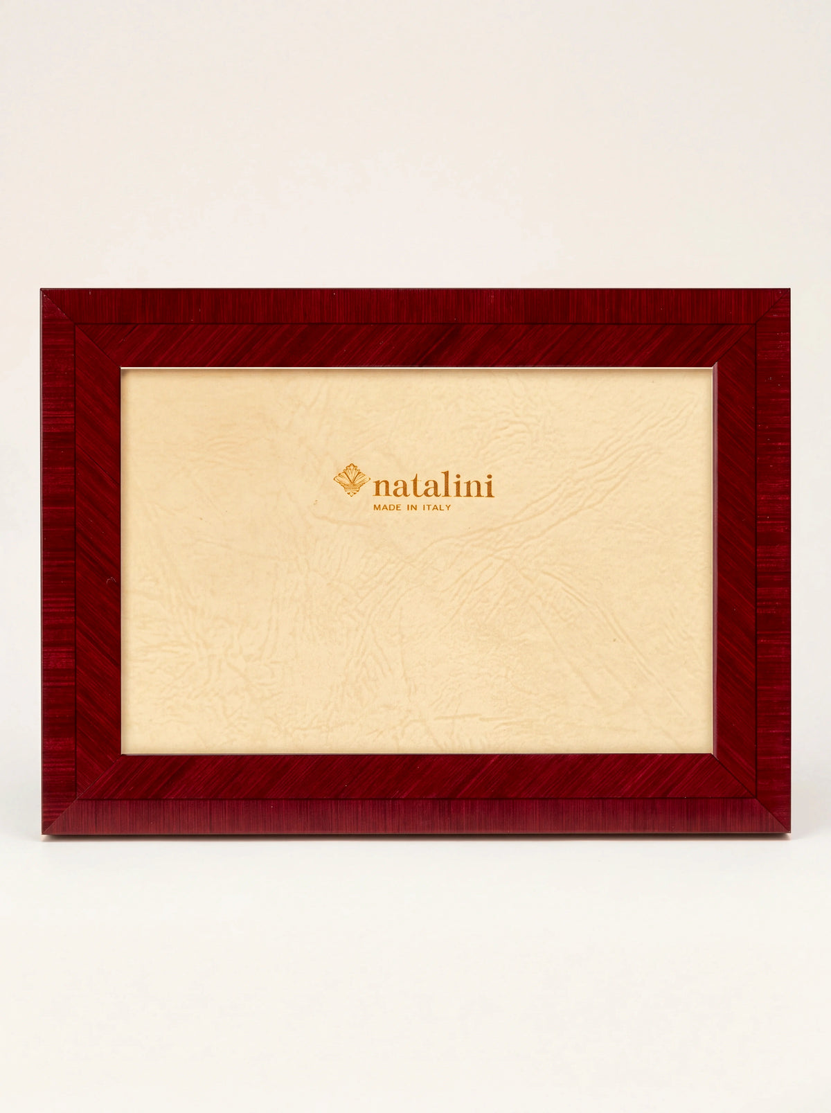Amaranth red inlaid wood veneer photo frame with a glossy finish and insert marked natalini MADE IN ITALY