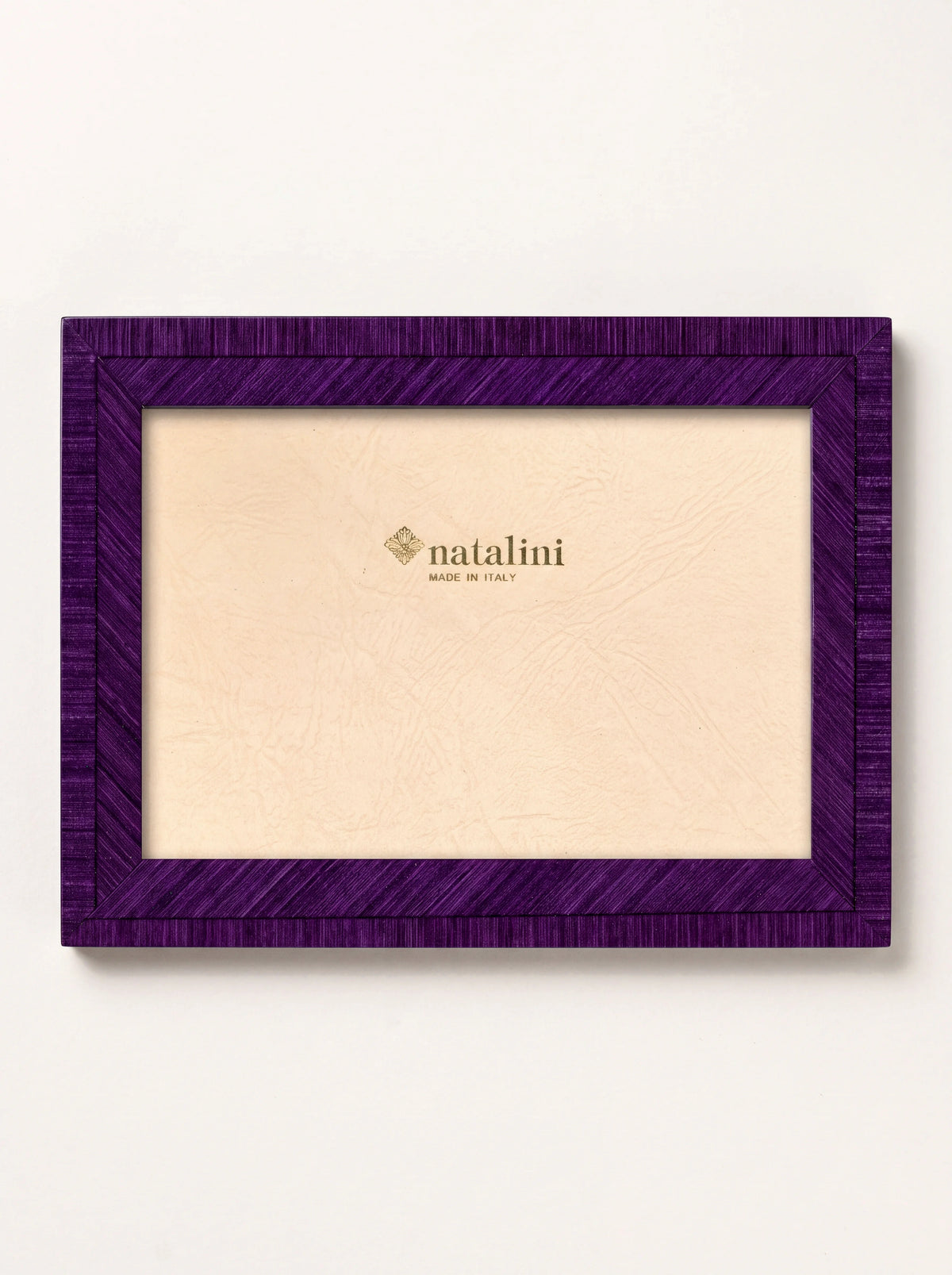 Glossy violet inlaid wood photo frame with diagonal graining, in landscape orientation