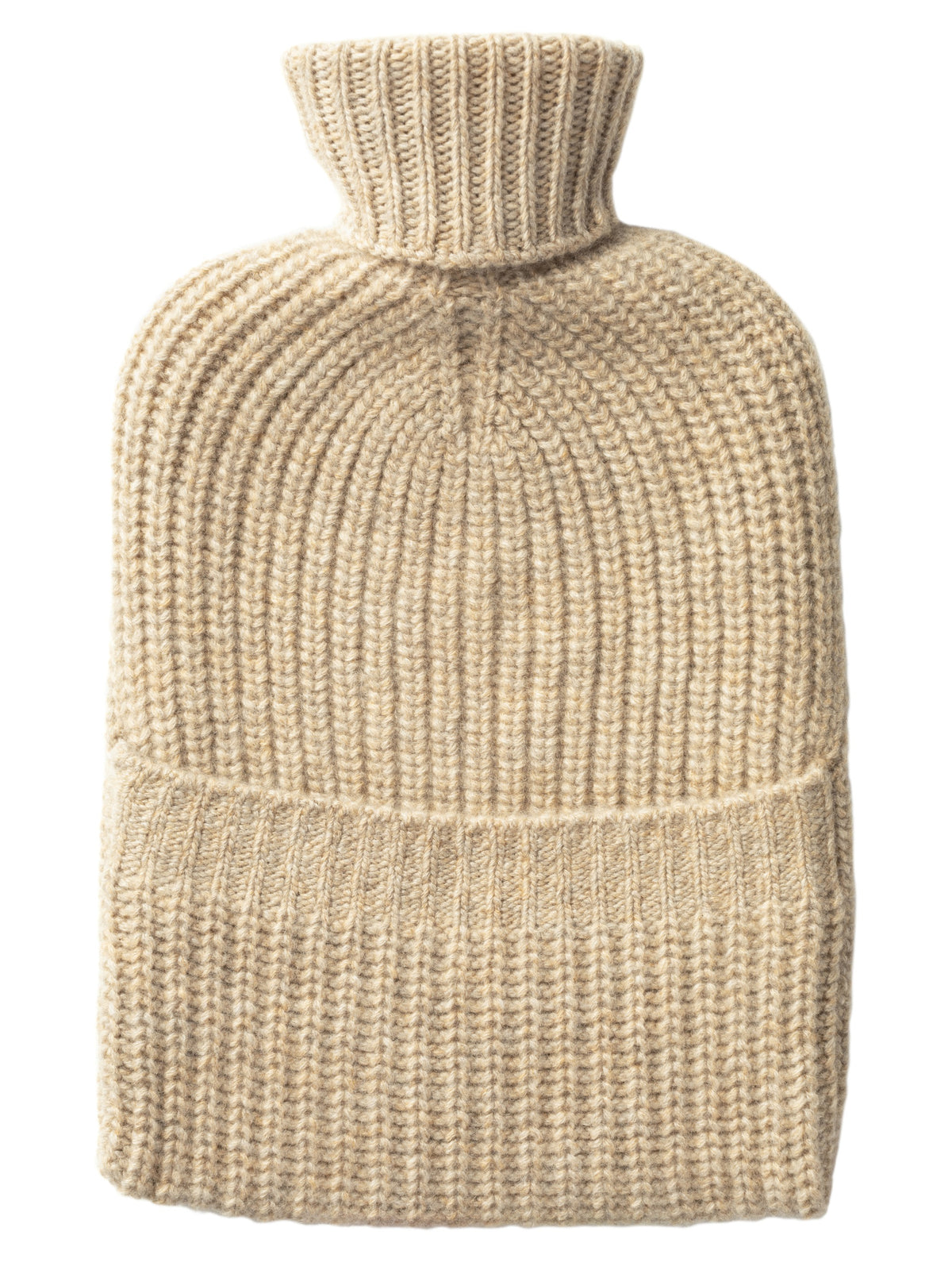 Reverse view of the oatmeal cashmere hot water bottle showing the envelope flap opening
