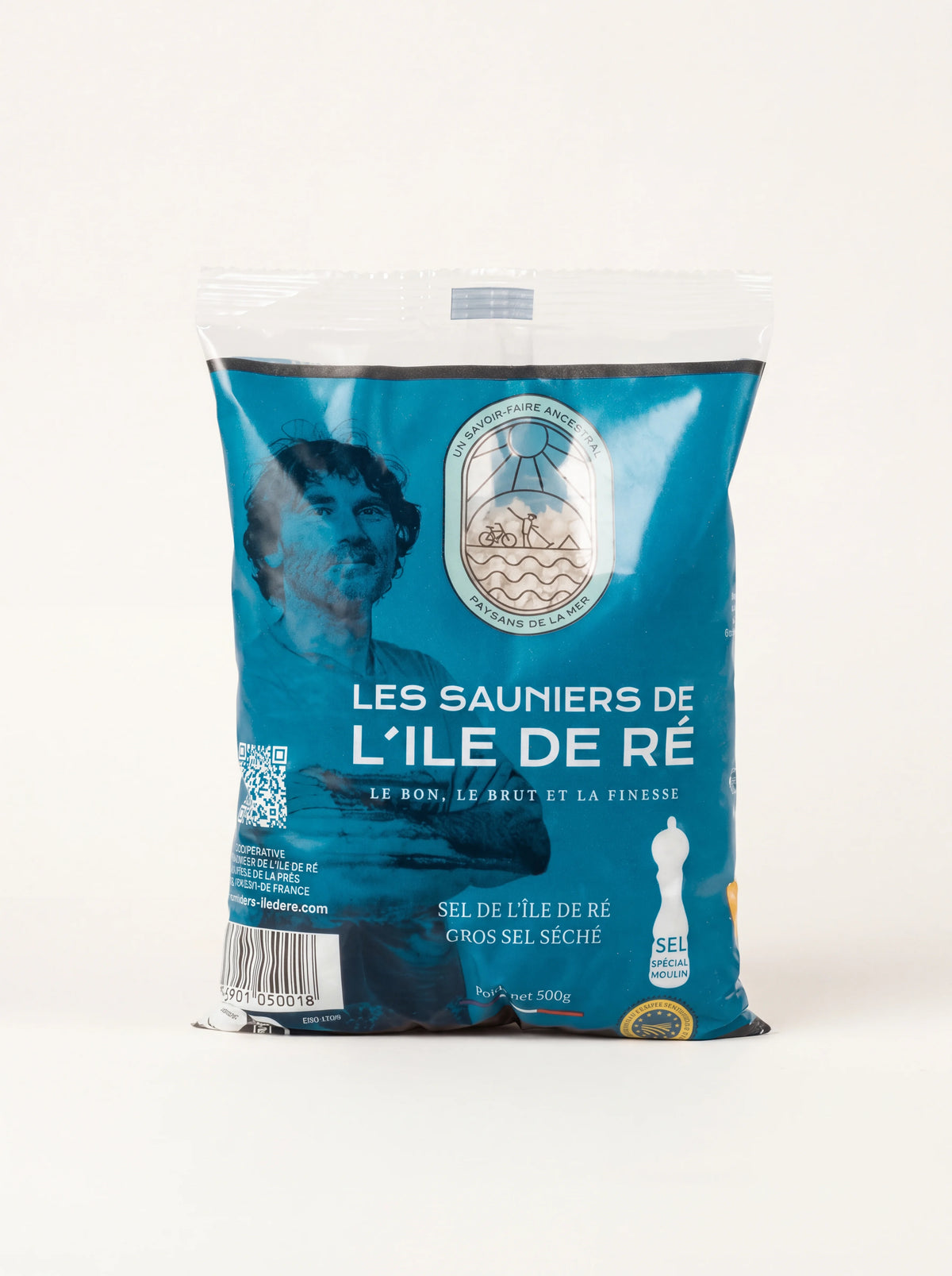Refill pouch of coarse sea salt for grinders, labelled Sel de l'Île de Ré Gros Sel Séché, 500 g