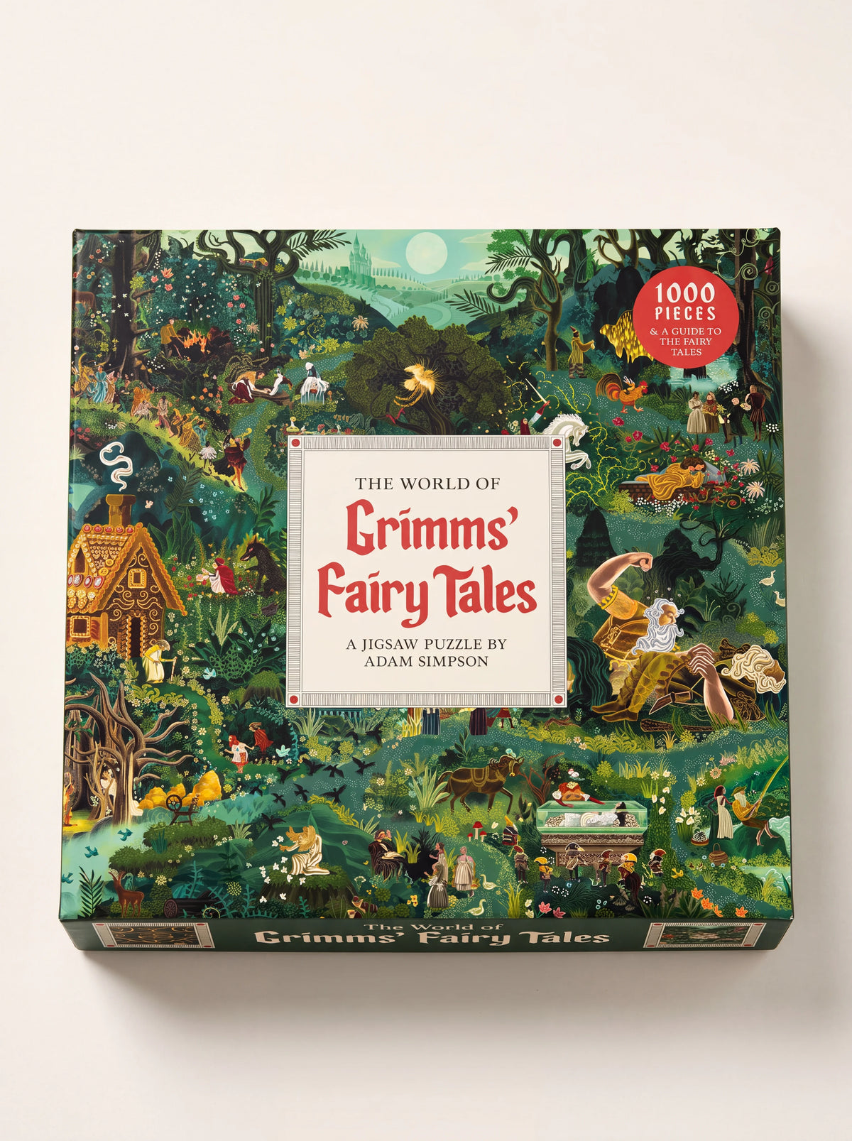 Grimms' Fairy Tales 1000-piece jigsaw puzzle box featuring detailed forest illustration by Adam Simpson