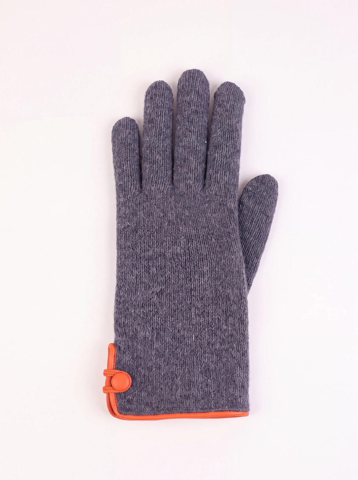 Marengo grey wool and cashmere glove with contrasting orange leather trim and buttoned cuff