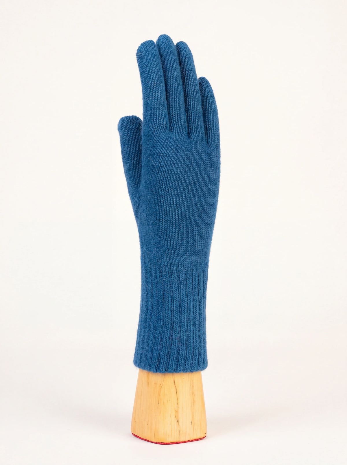 Long petrol blue fine-knit glove in wool and cashmere with an extended ribbed cuff