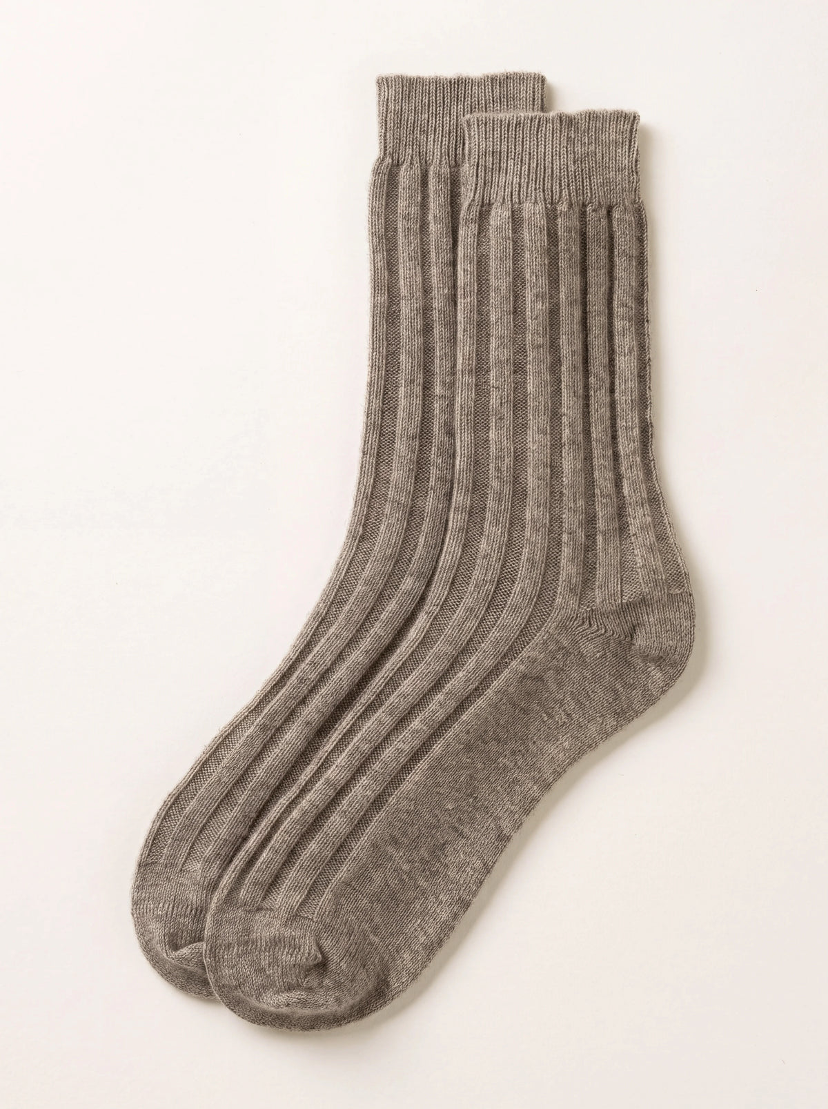 Light brown ribbed cashmere travel socks laid flat