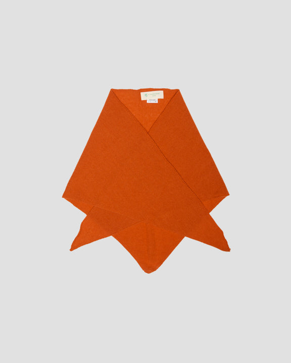 Orange merino wool bandana folded flat with inner label visible at the top