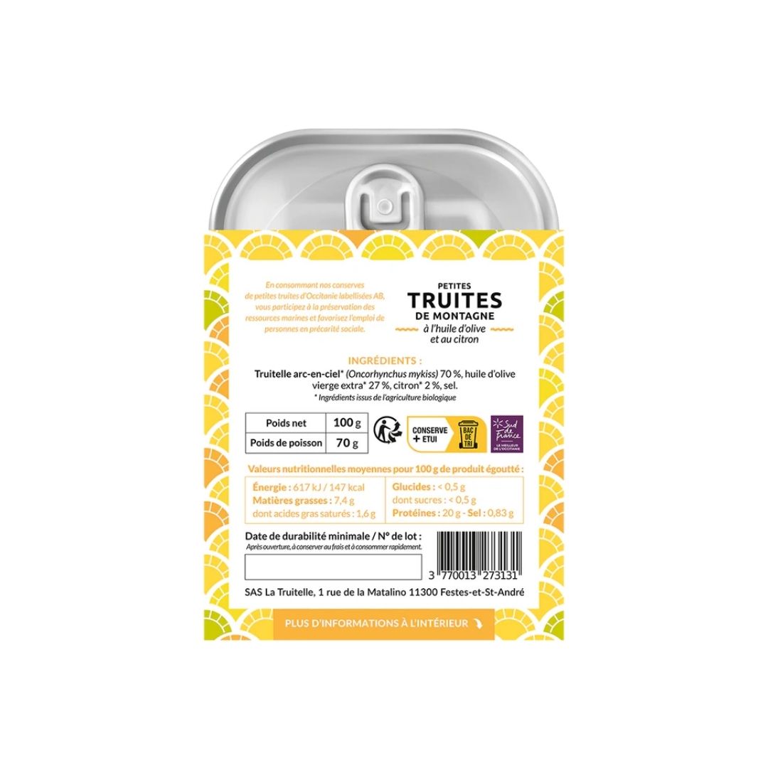Back of the packaging sleeve detailing French ingredients, nutritional information and barcode