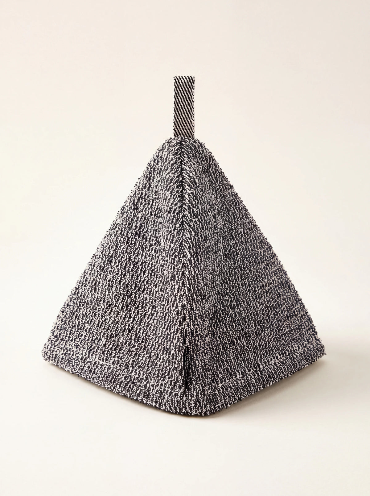 Pyramidal linen terry sauna hat in a textured two-tone finish with a striped top hanging loop