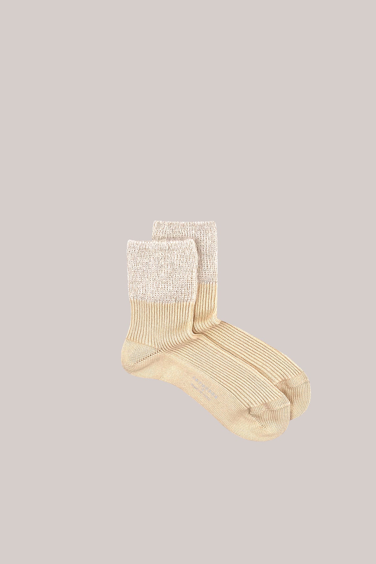 Two-tone ribbed cream cotton-blend socks with contrasting textured knit cuffs