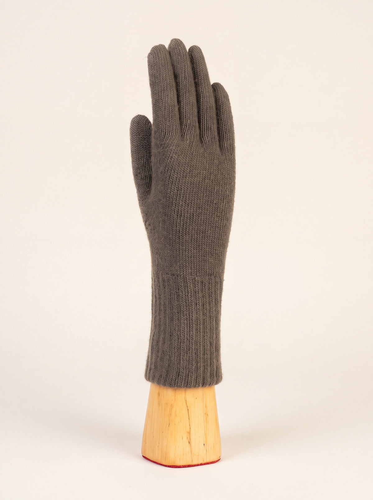 Long grey wool and cashmere glove with a fine-knit hand and extended ribbed cuff