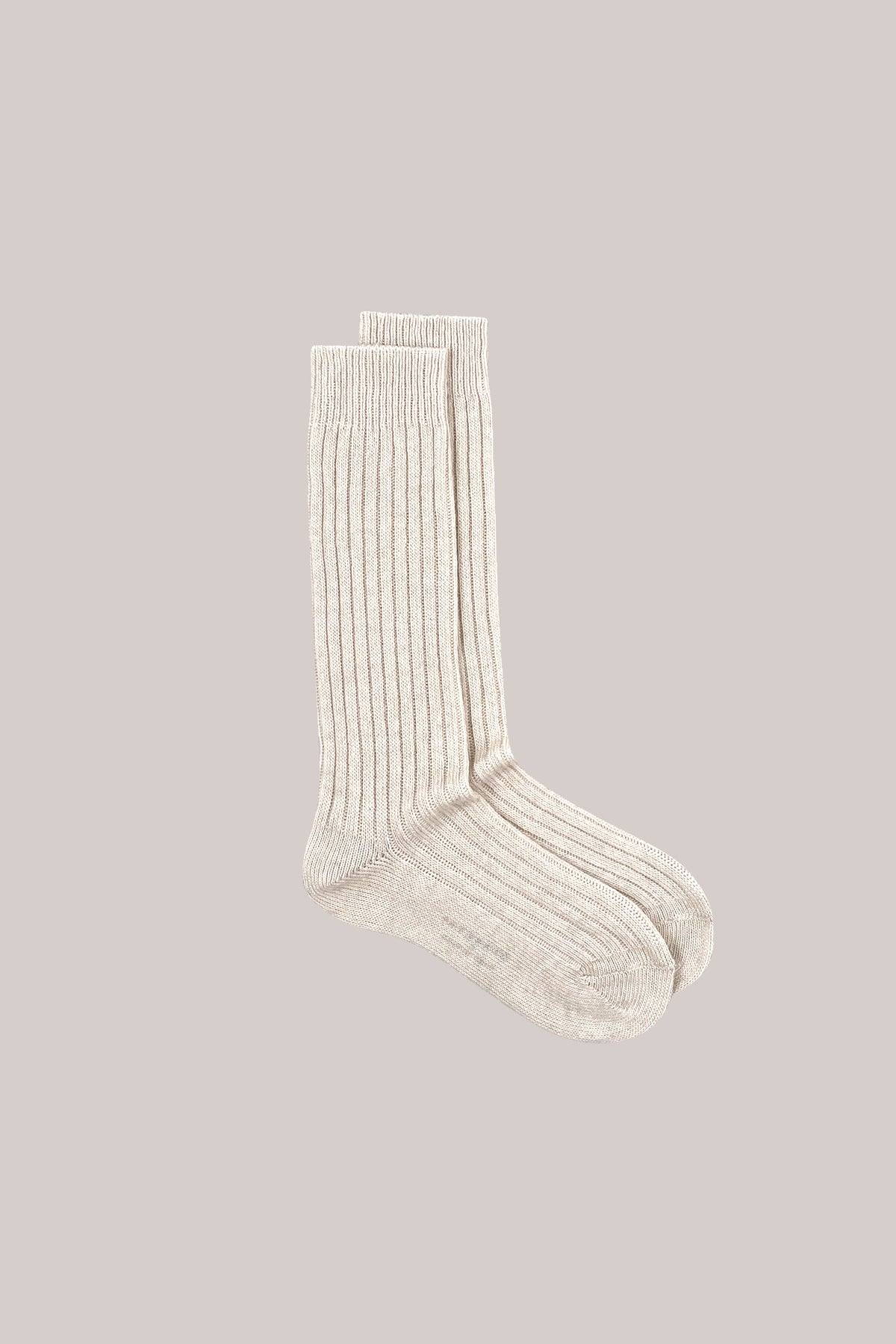 Pair of cream calf-length socks in a ribbed wool and cashmere knit