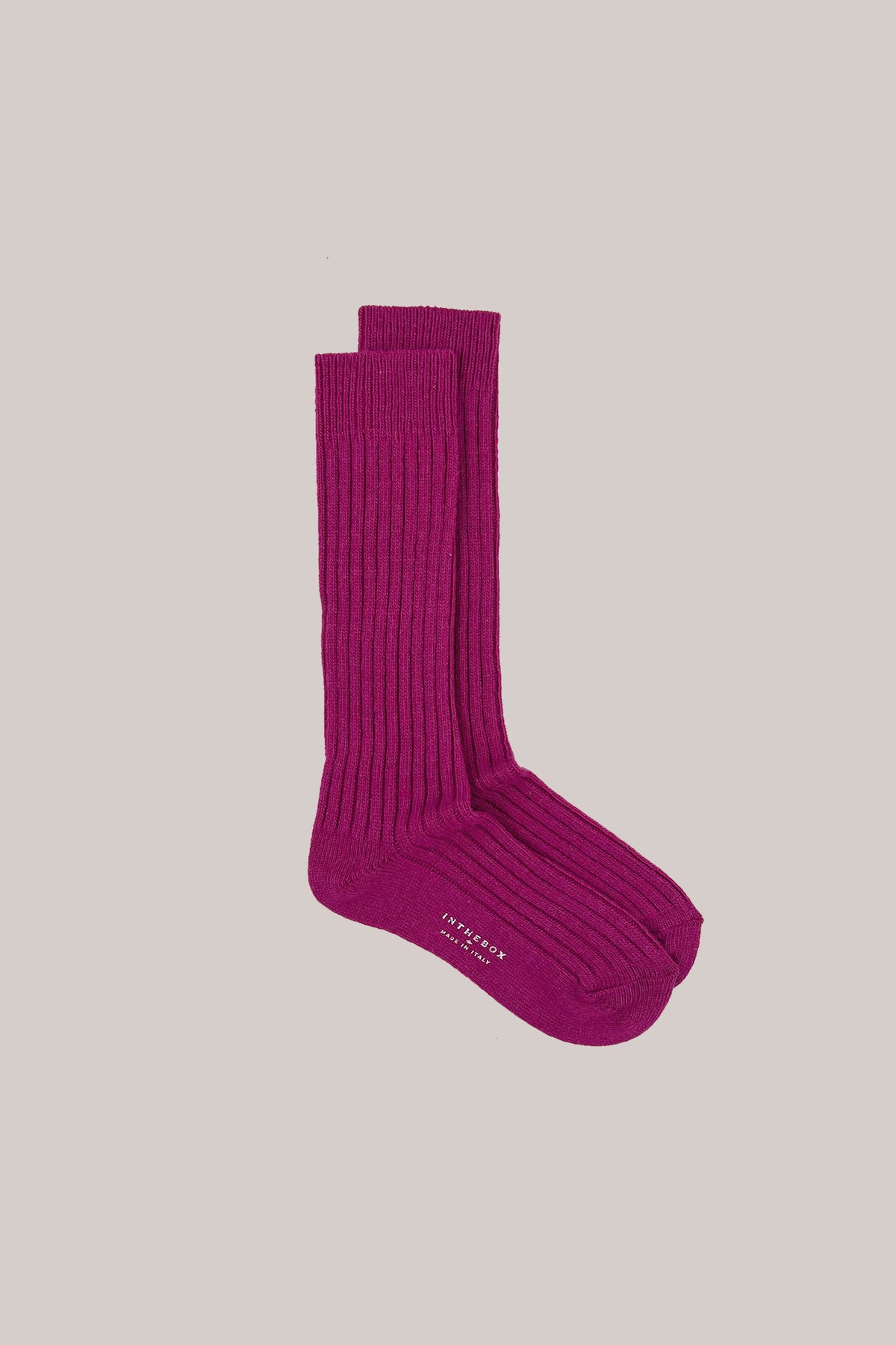 Fuchsia ribbed wool and cashmere blend calf socks with INTHEBOX MADE IN ITALY on the sole