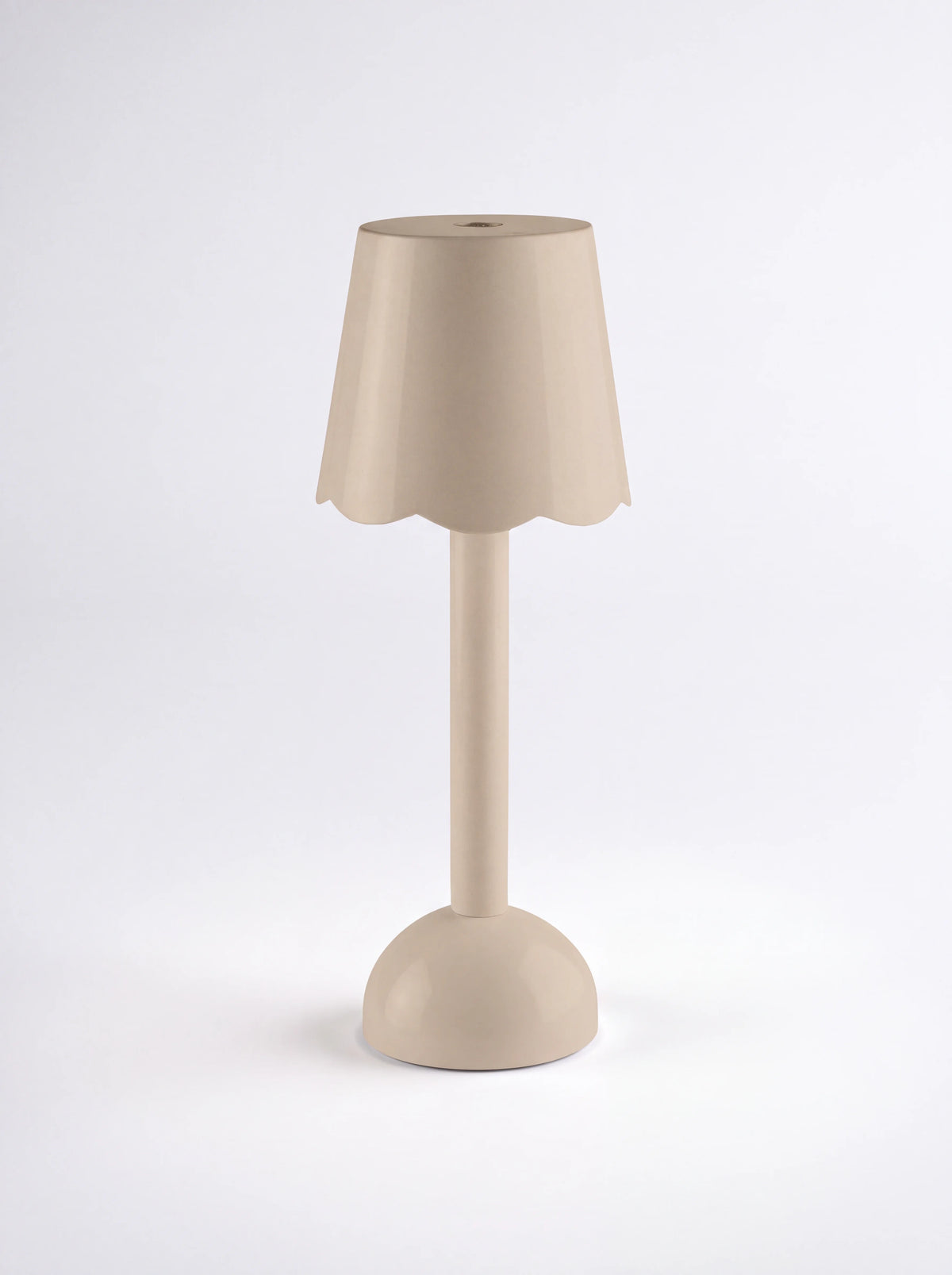 Cappuccino lacquer LED table lamp with a scalloped shade, slender stem and domed base