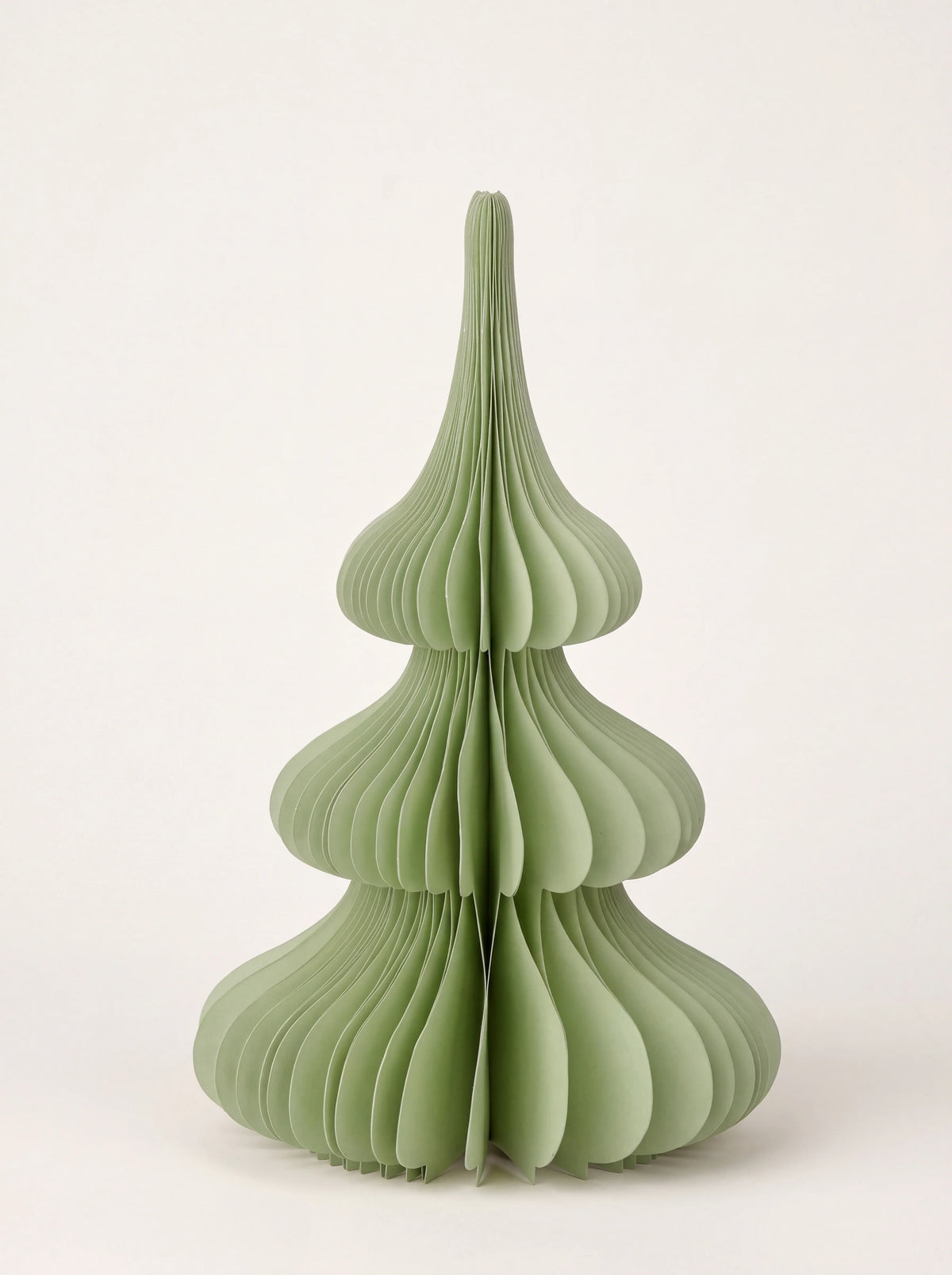 Pale green paper honeycomb spruce tree with three tiered sections