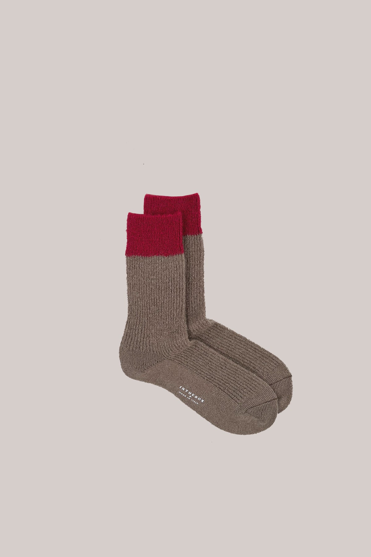 Camel mohair-blend ribbed socks with contrasting red cuffs and INTHEBOX MADE IN ITALY on the sole