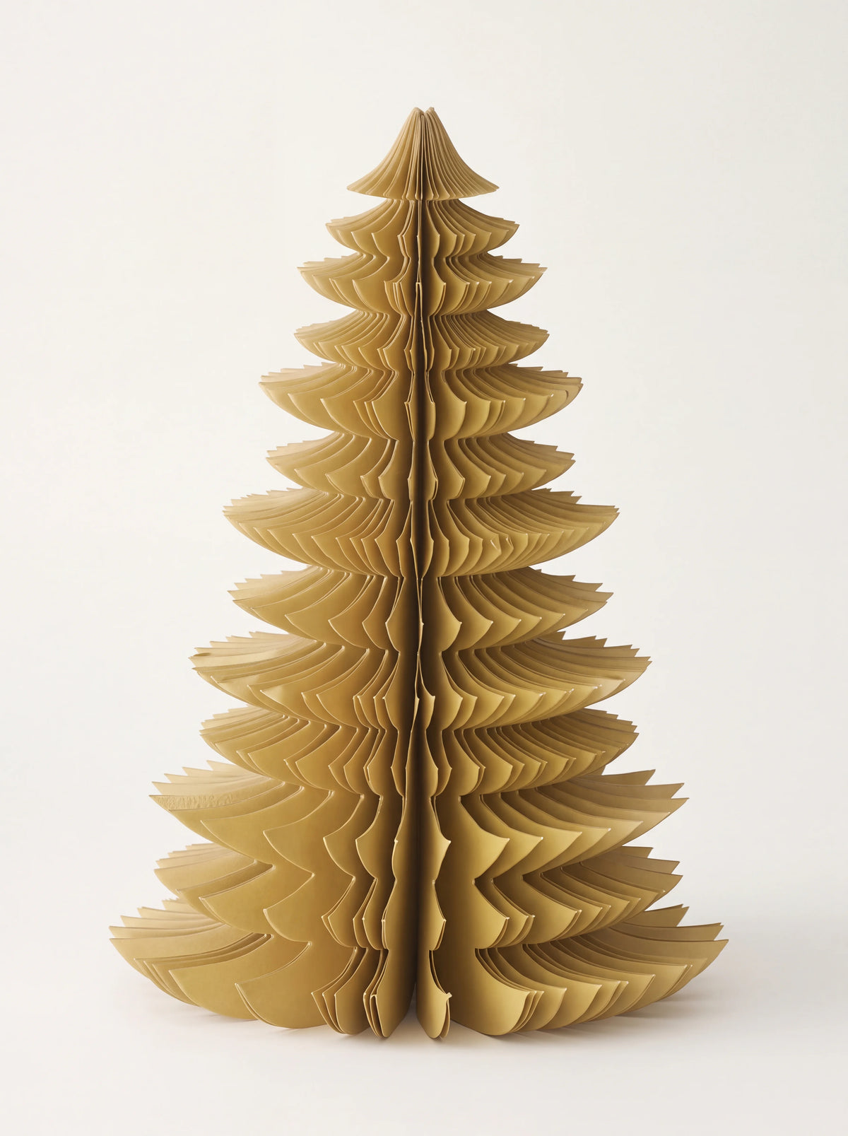 Honeycomb paper Christmas tree decoration with tiered layers in pecan brown