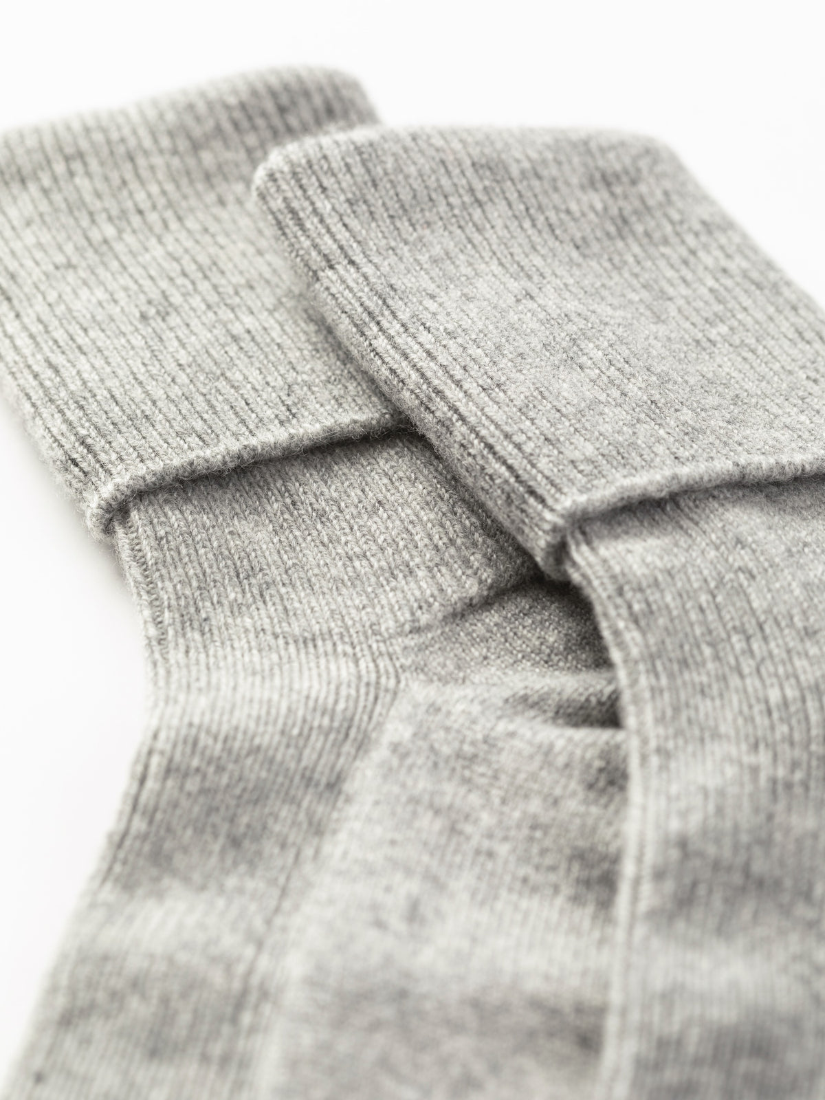 Close-up of the folded cuffs showing the fine ribbed cashmere knit texture