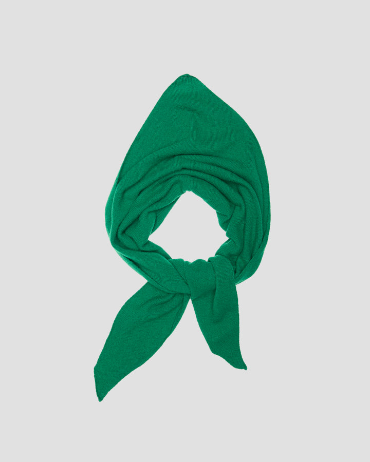 Mint green merino wool bandana loosely knotted in a loop with tapered ends