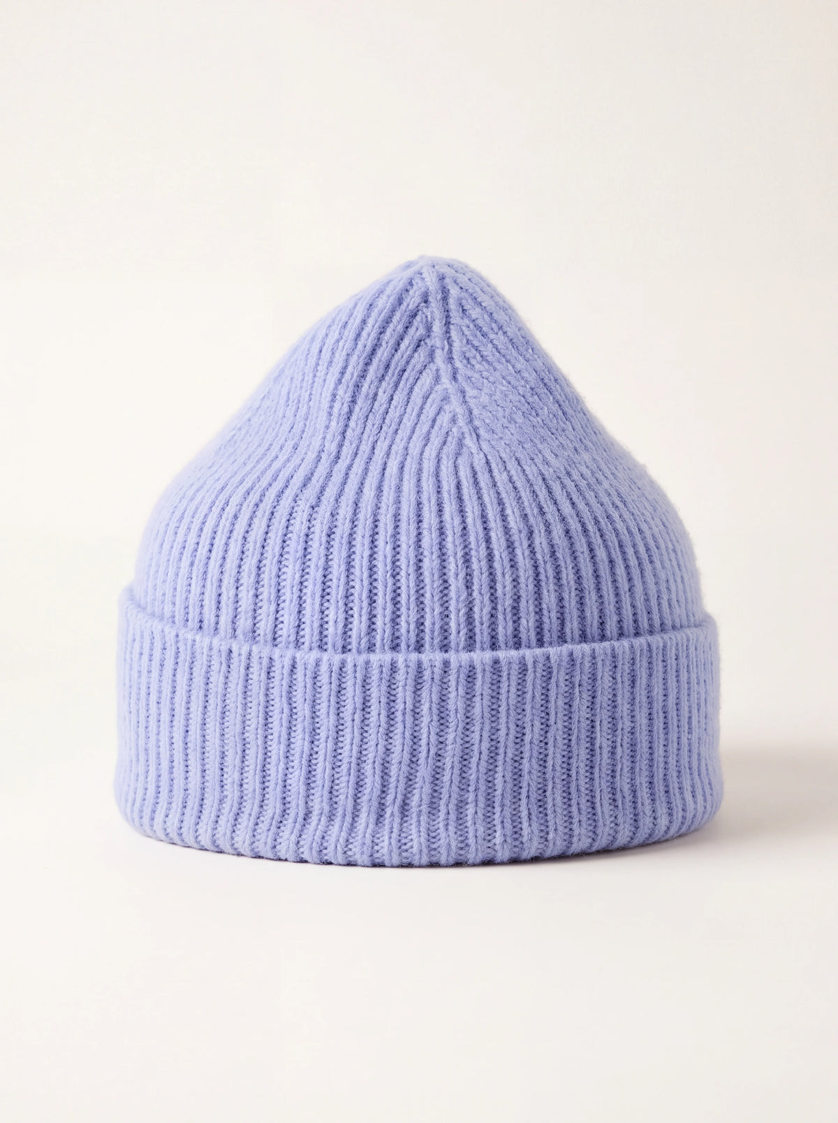 Ribbed lambswool and Caregora beanie in light sky blue with a turn-up cuff