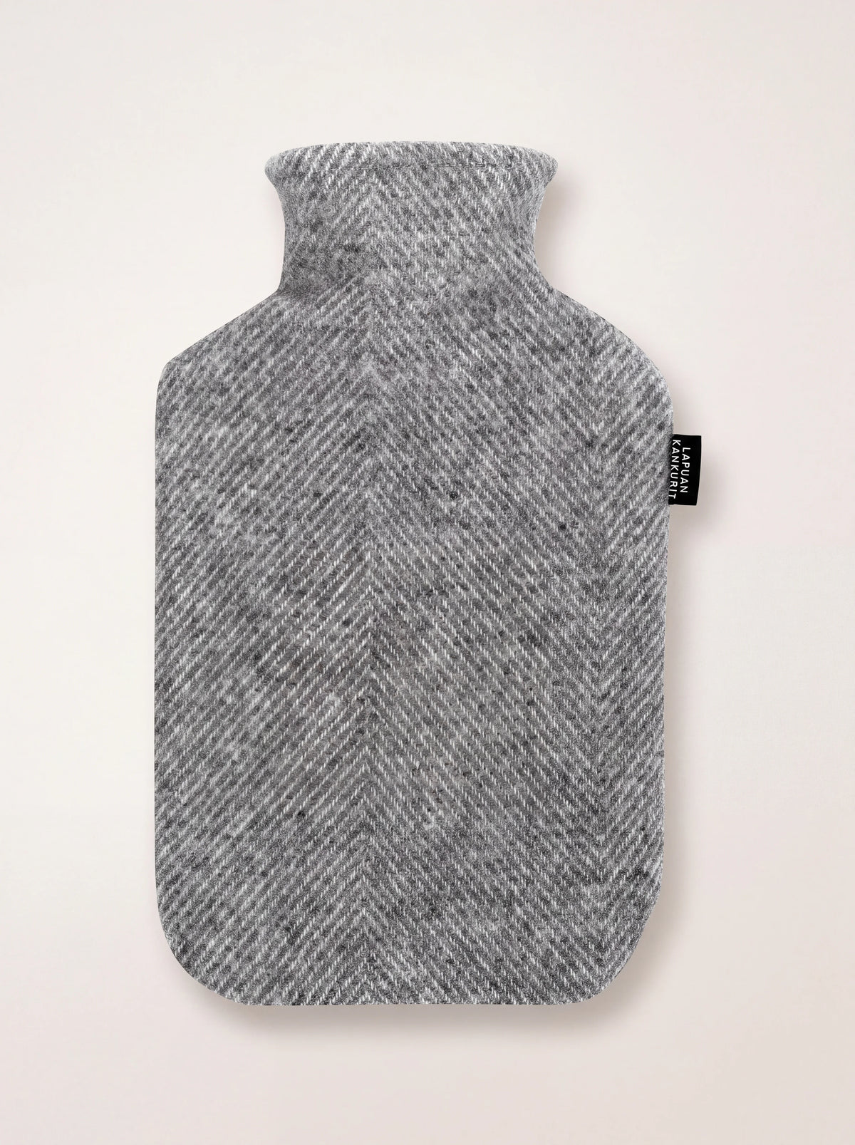 Melange grey hot water bottle in a woven wool cover with a herringbone pattern